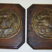 Чеканки Корабли Парусники на деревянной панели (Q852), в Москве