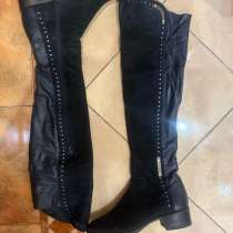 Ботфорты темно синие, кожаные, в Москве