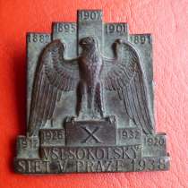 Чехословакия знак X Всесокольский слет Прага 1938 г. Сокол, в Орле