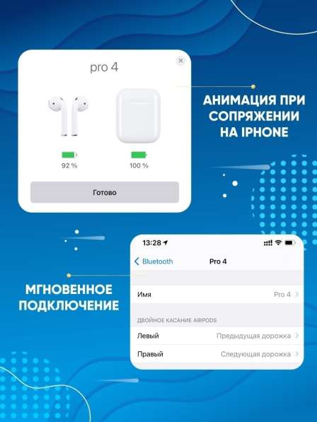 Беспроводные наушники Pro 4 с анимацией/для айфона, андроида в Москве фото 4