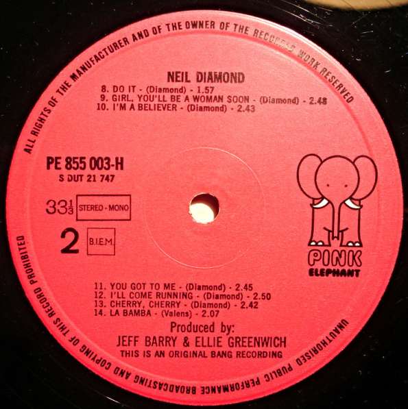 Пластинка виниловая Neil Diamond ‎– Neil Diamond в Санкт-Петербурге фото 3