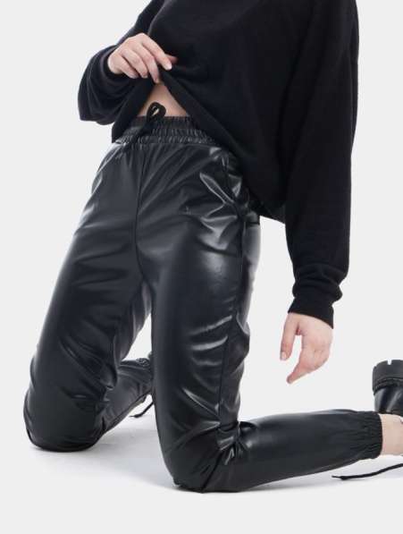 Кожаные женские брюки с высокой посадкой без начёса на резин в Казани фото 4