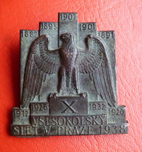 Чехословакия знак X Всесокольский слет Прага 1938 г. Сокол