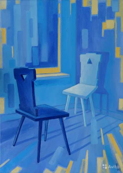 Картина "Синие стулья", холст, масло, 50*70 см