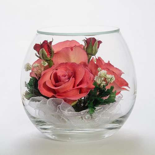 Розовые розы натуральные в вазах из стекла в Москве фото 8