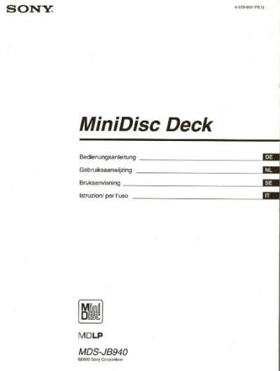 Инструкц. на MiniDiscDeck Sony MDS-JB940