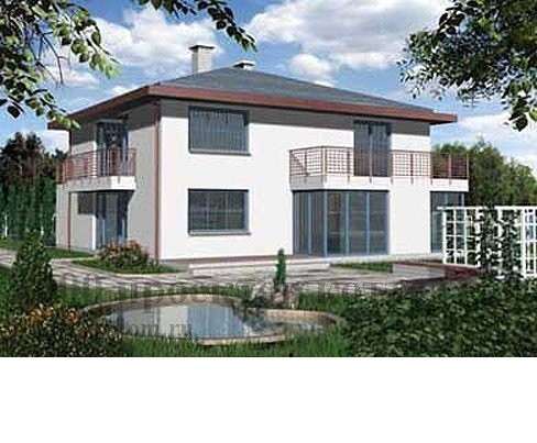 Двухэтажный кирпичный дом в средиземноморском стиле