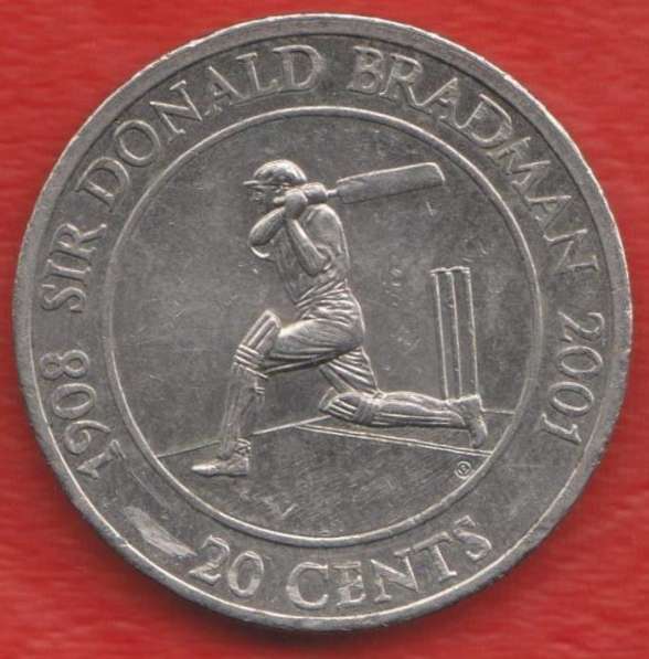 Австралия 20 центов 2001 г. Дональд Брэдман