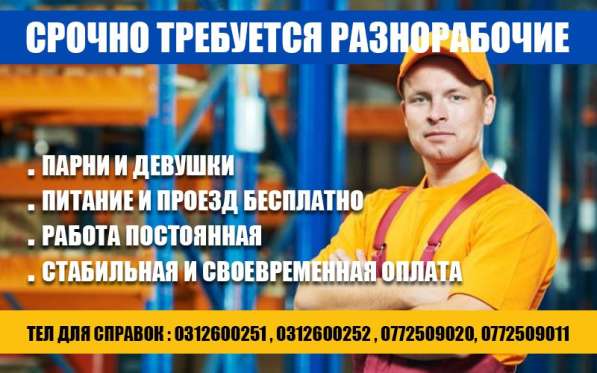 Срочно требуются разнорабочие. (парни и девушки)