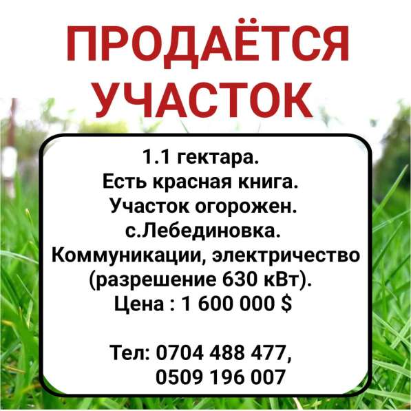 Продается участок 1.1 гектара, с. Лебединовка в 