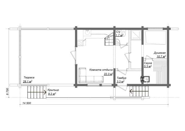 Дом-баня из оцилиндрованного бревна СВЕТОЗАР.- 105 в Москве фото 6