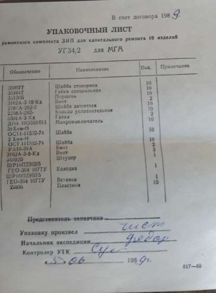 Ремкомплект выключателя УГ34/2