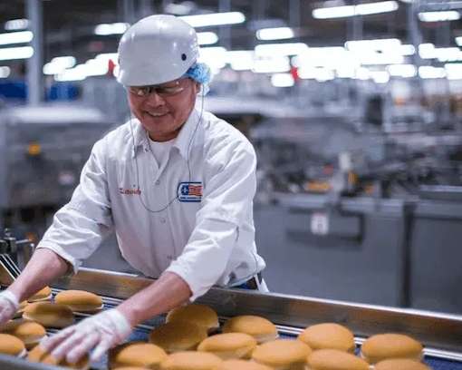 Упаковщик на конвейер по укладке и упаковке булочек