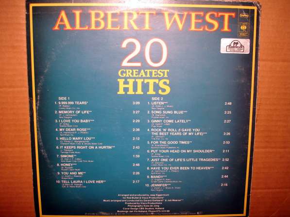 Пластинка виниловая Albert West - 20 Greatest Hits в Санкт-Петербурге фото 5