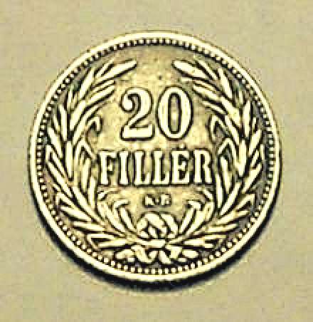 20 филлеров 1908 года. Венгрия. Франц Иосиф