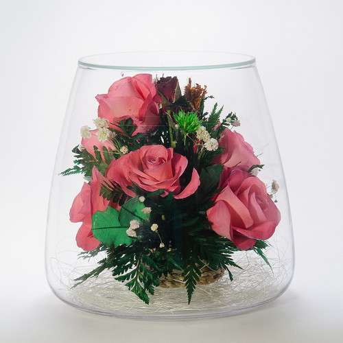 Розовые розы натуральные в вазах из стекла в Москве фото 4