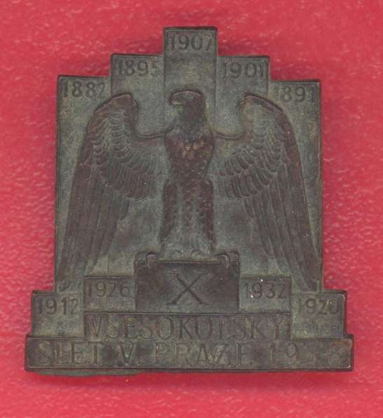 Чехословакия знак X Всесокольский слет Прага 1938 г. Сокол в Орле фото 5