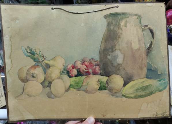 Акварель натюрморт Овощи, картон, авторская, 1927 год в Ставрополе фото 4